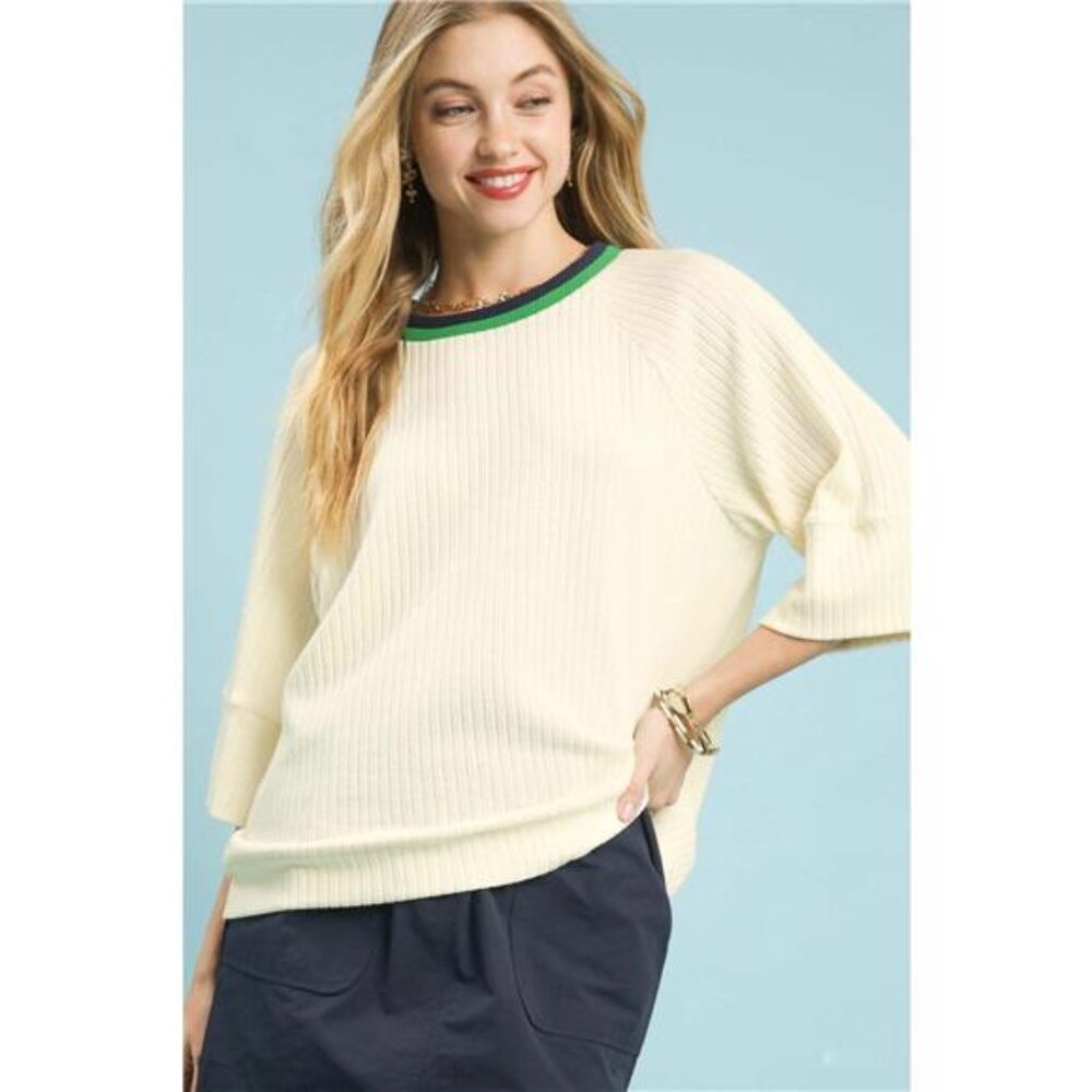 Umgee Ribbed Knit Top‎ with Contrast Trim